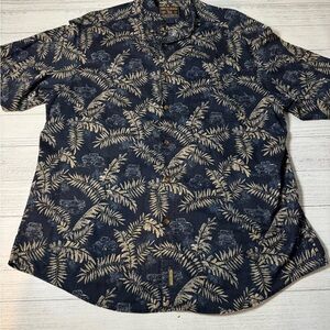 Woolrich Men's Navy and Tan Tropical Print Shirt
